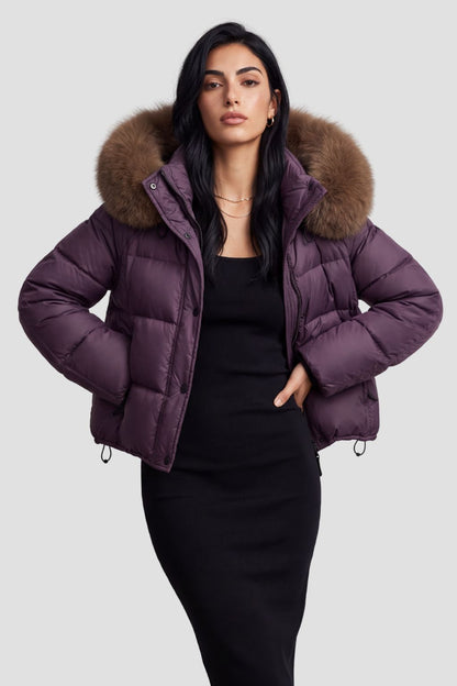 Doudoune femme fourrure violette Héritage fourrure