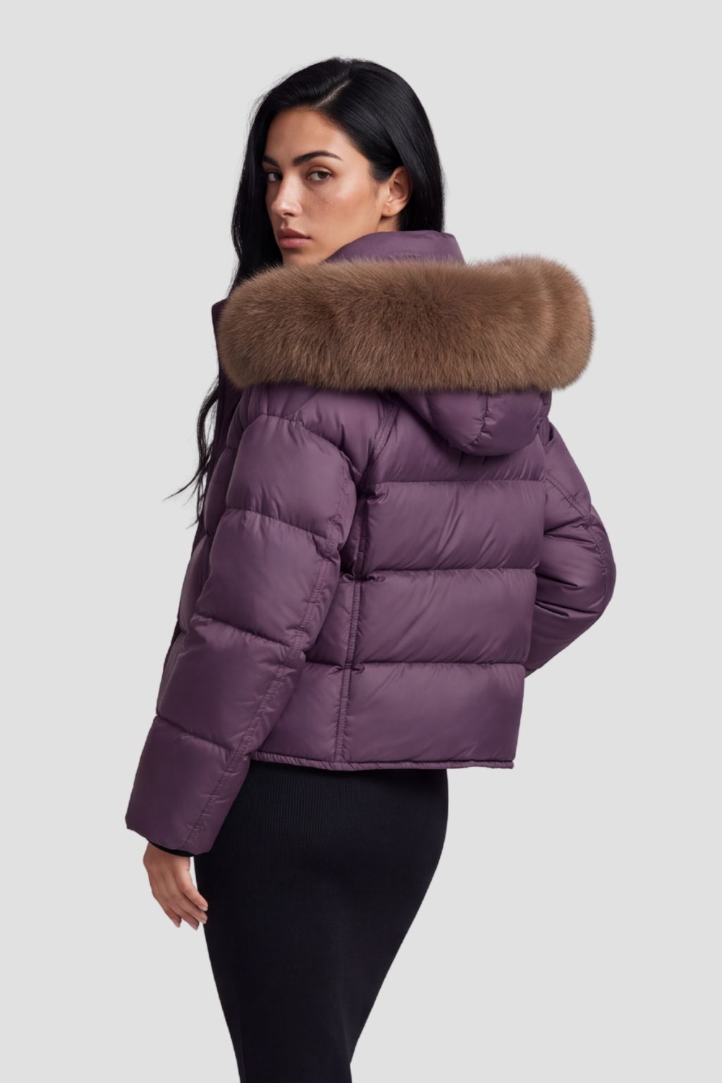 Doudoune femme fourrure violette Héritage fourrure