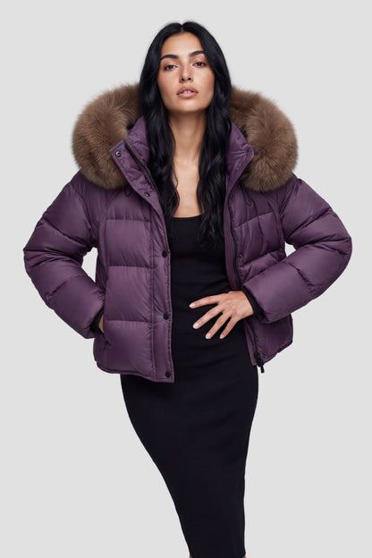 Doudoune femme fourrure violette Héritage fourrure