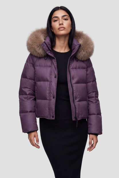 Doudoune femme fourrure violette Héritage fourrure
