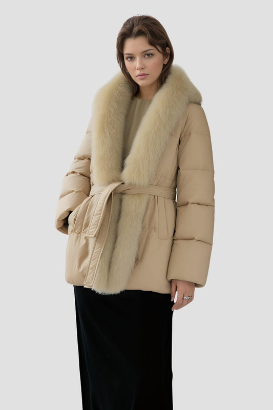 Doudoune fourrure femme beige Héritage fourrure