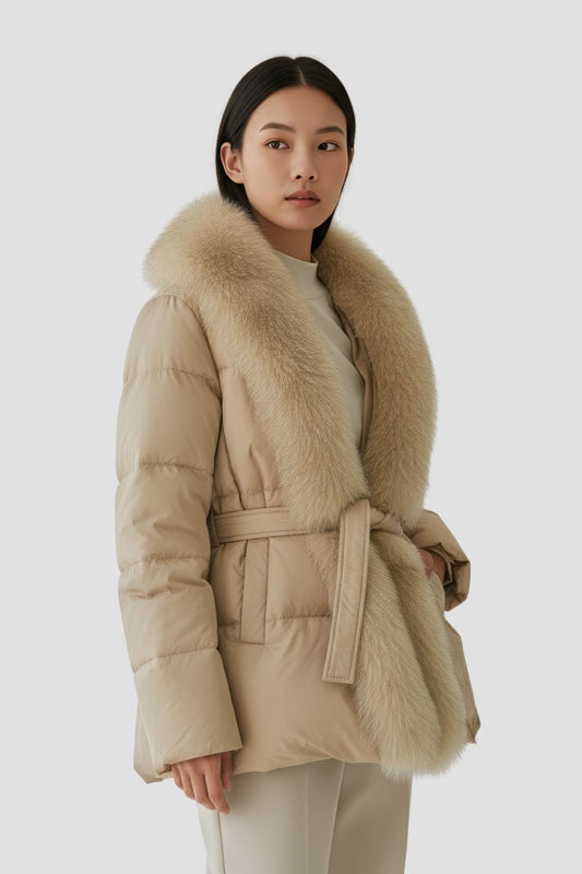 Doudoune fourrure femme beige Héritage fourrure