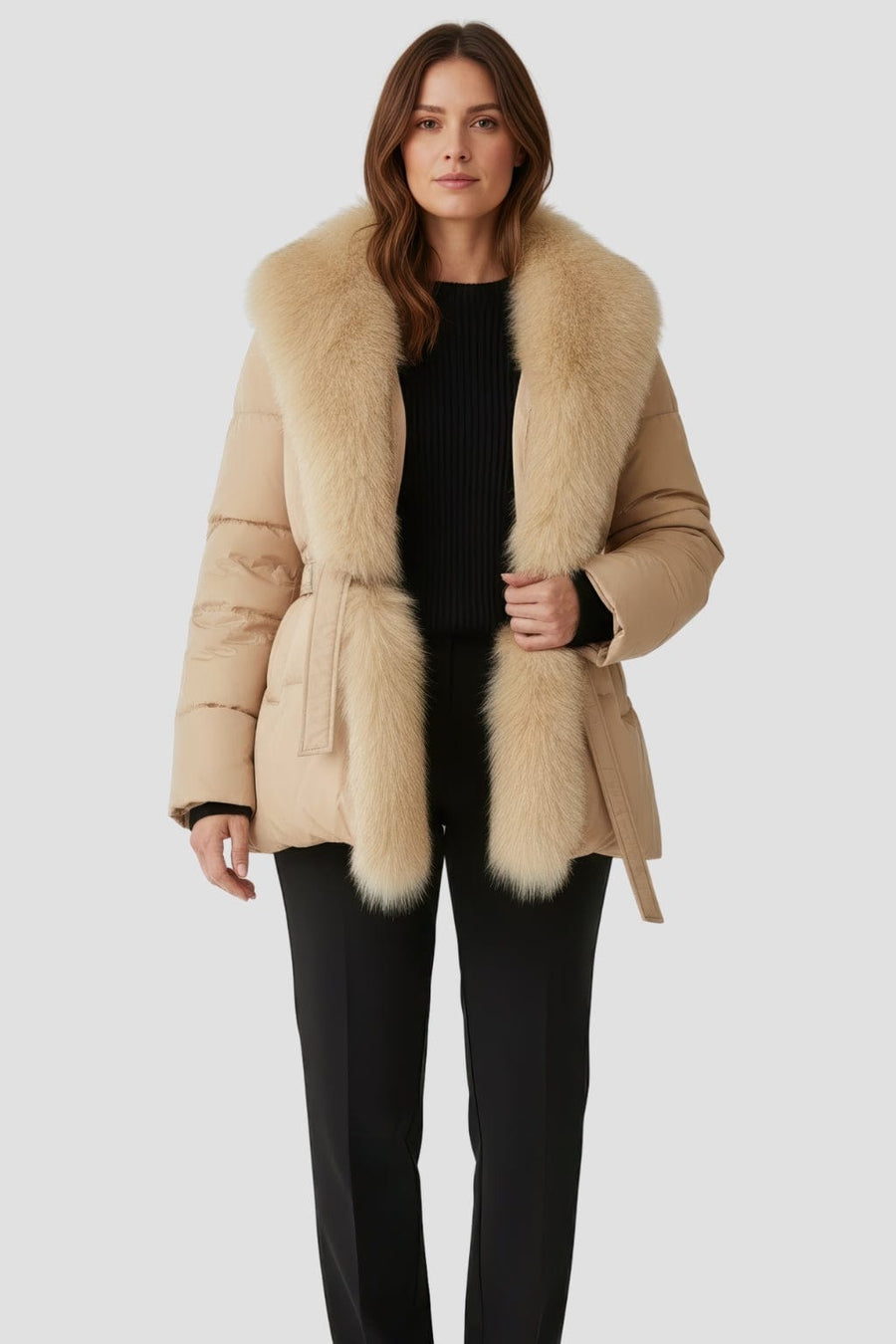 Doudoune fourrure femme beige Héritage fourrure