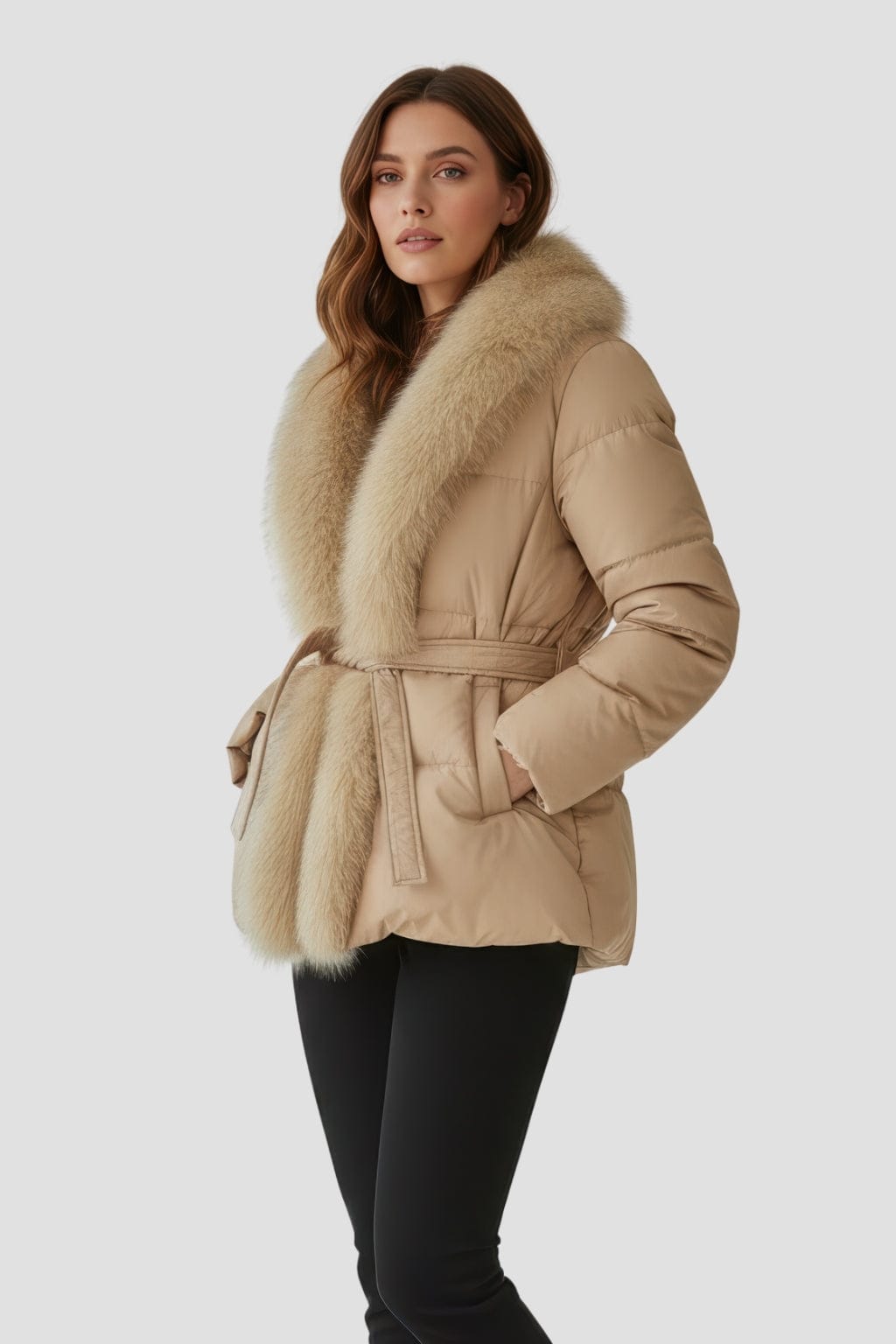 Doudoune fourrure femme beige Héritage fourrure