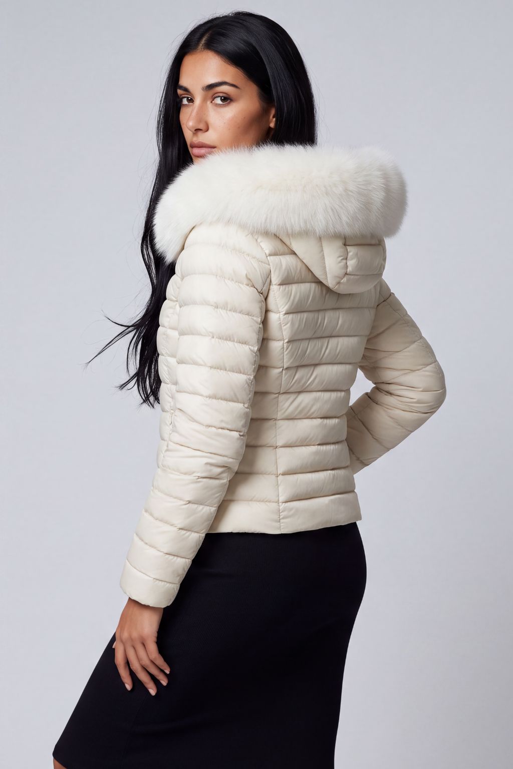 Doudoune fourrure femme beige Héritage fourrure