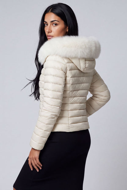 Doudoune fourrure femme beige Héritage fourrure