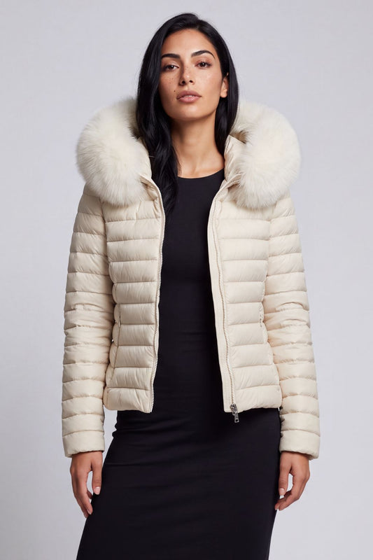 Doudoune fourrure femme beige Héritage fourrure