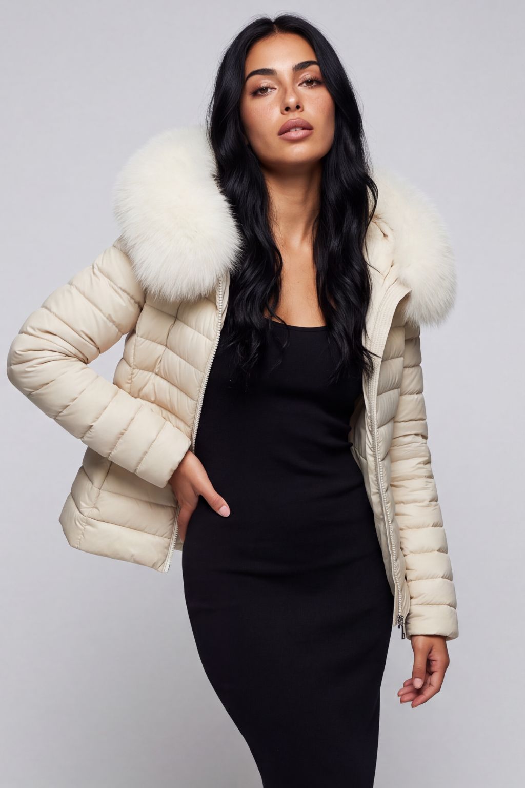Doudoune fourrure femme beige Héritage fourrure
