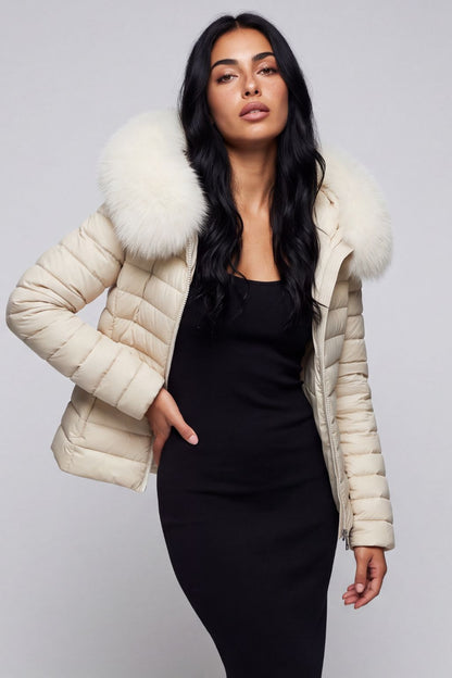 Doudoune fourrure femme beige Héritage fourrure