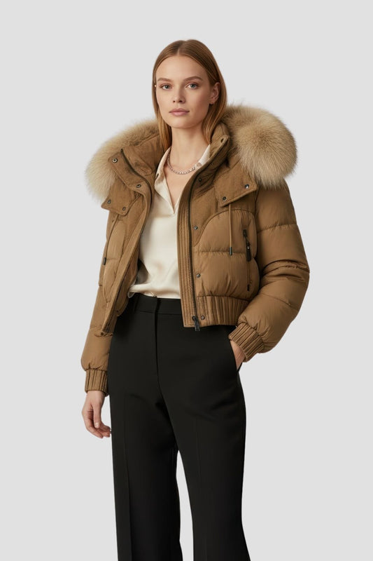 Doudoune fourrure femme brun Héritage fourrure