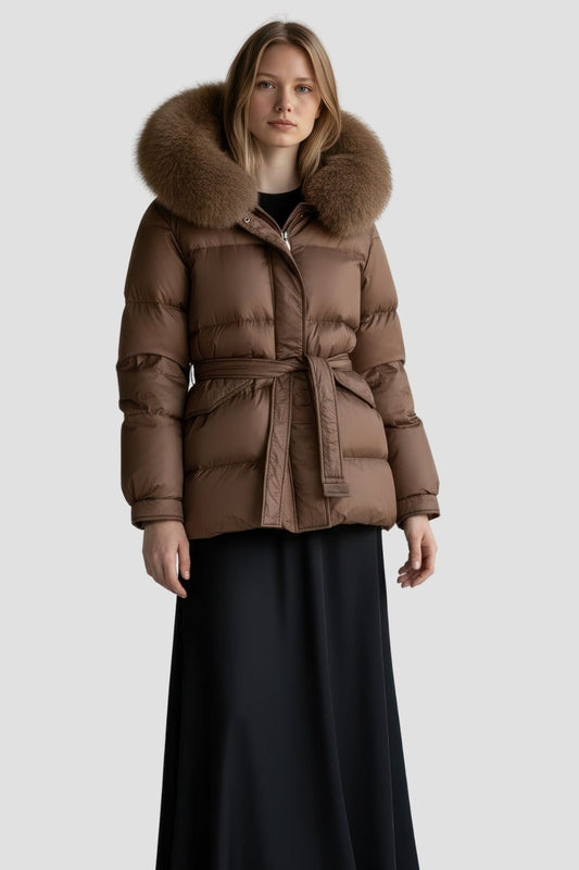 Doudoune fourrure femme brun Héritage fourrure