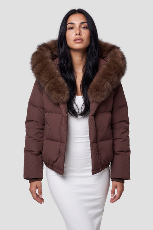 Doudoune fourrure femme brun Héritage fourrure