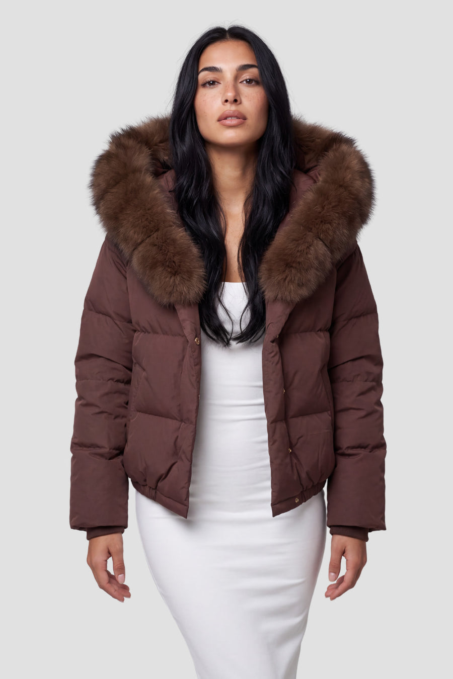 Doudoune fourrure femme brun Héritage fourrure