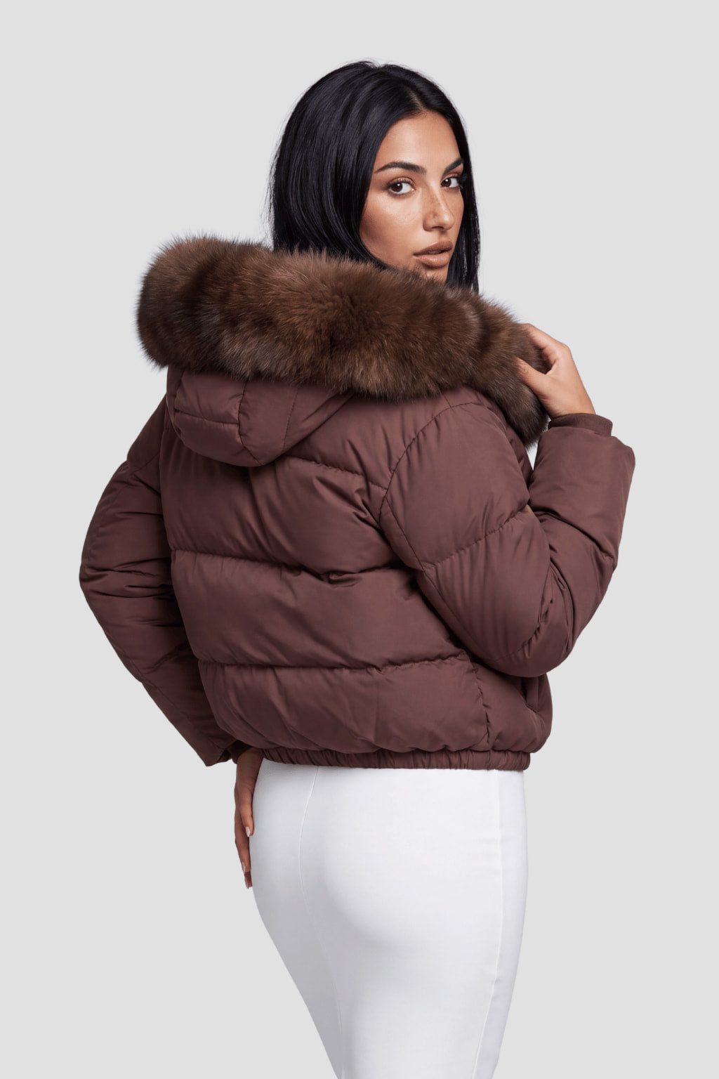 Doudoune fourrure femme brun Héritage fourrure
