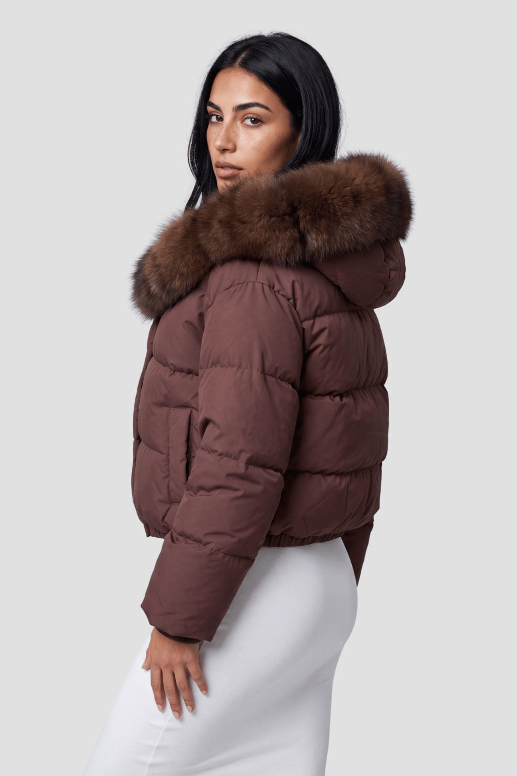 Doudoune fourrure femme brun Héritage fourrure