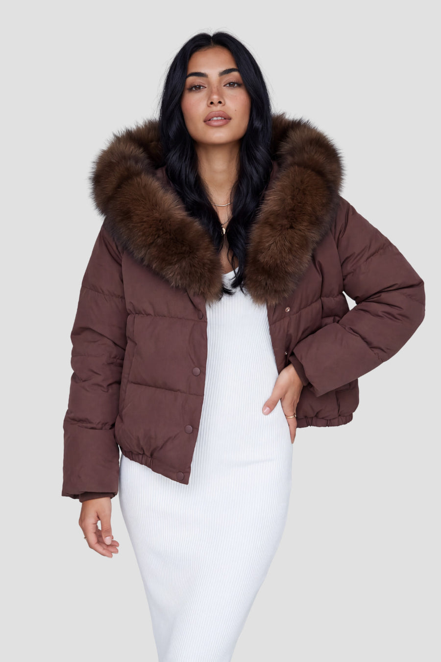 Doudoune fourrure femme brun Héritage fourrure