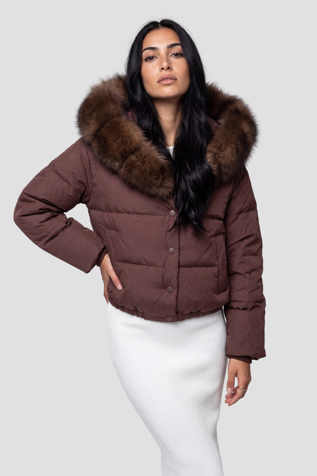 Doudoune fourrure femme brun Héritage fourrure