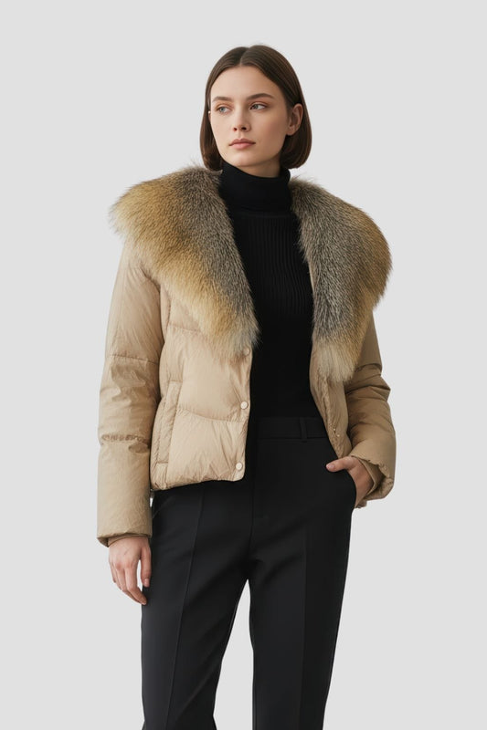 Doudoune fourrure femme camel Héritage fourrure