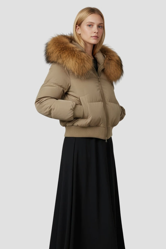 Doudoune fourrure femme camel Héritage fourrure