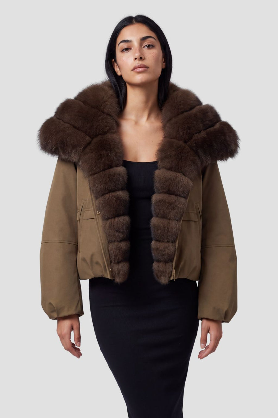 Doudoune fourrure femme camel Héritage fourrure