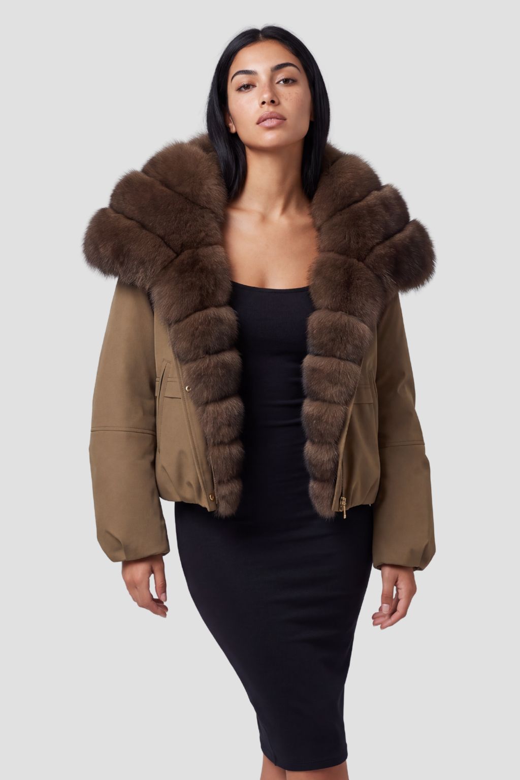 Doudoune fourrure femme camel Héritage fourrure