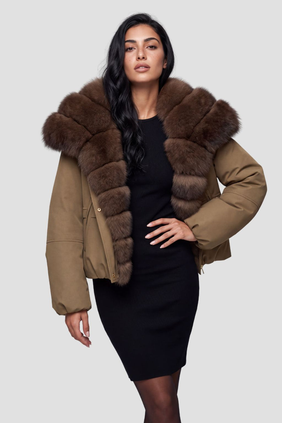 Doudoune fourrure femme camel Héritage fourrure