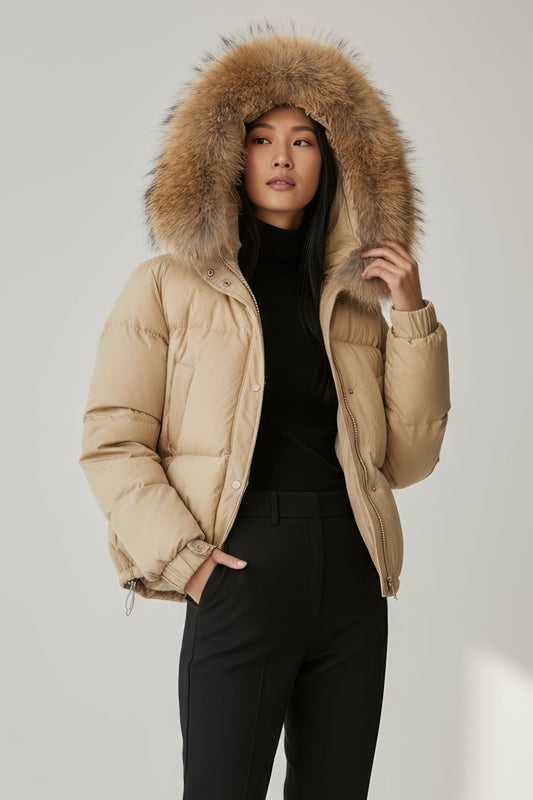 Parka fourrure femme courte beige Héritage fourrure