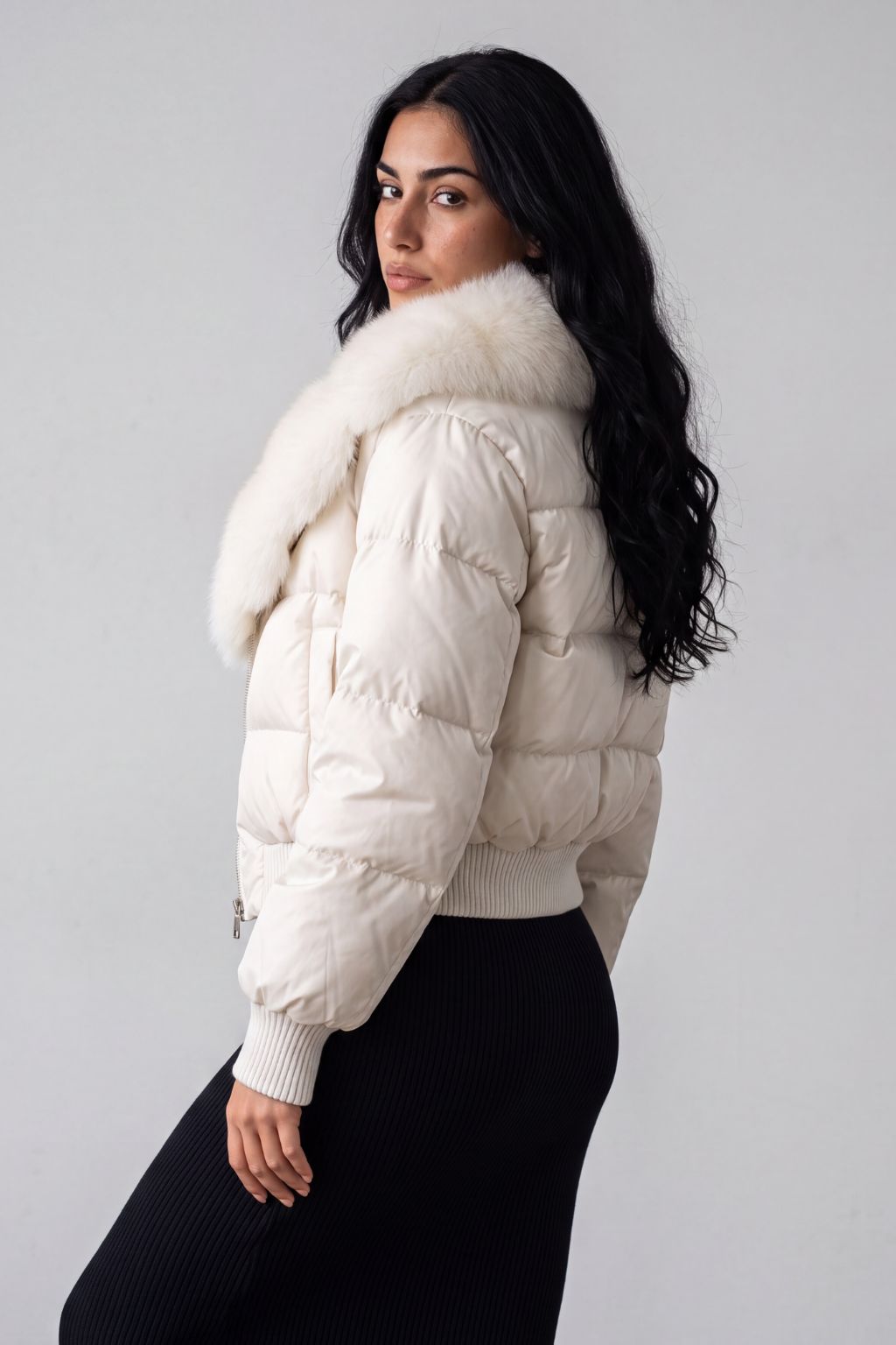 Doudoune fourrure femme crème Héritage fourrure