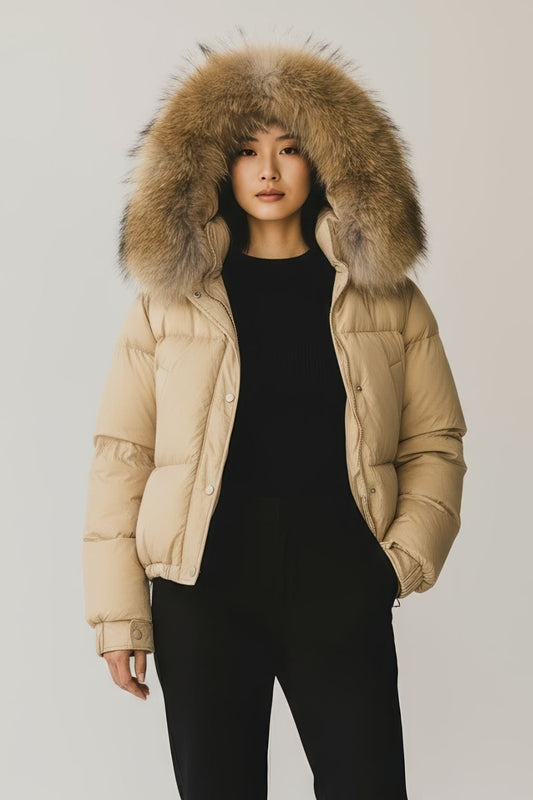 Parka fourrure femme courte beige Héritage fourrure