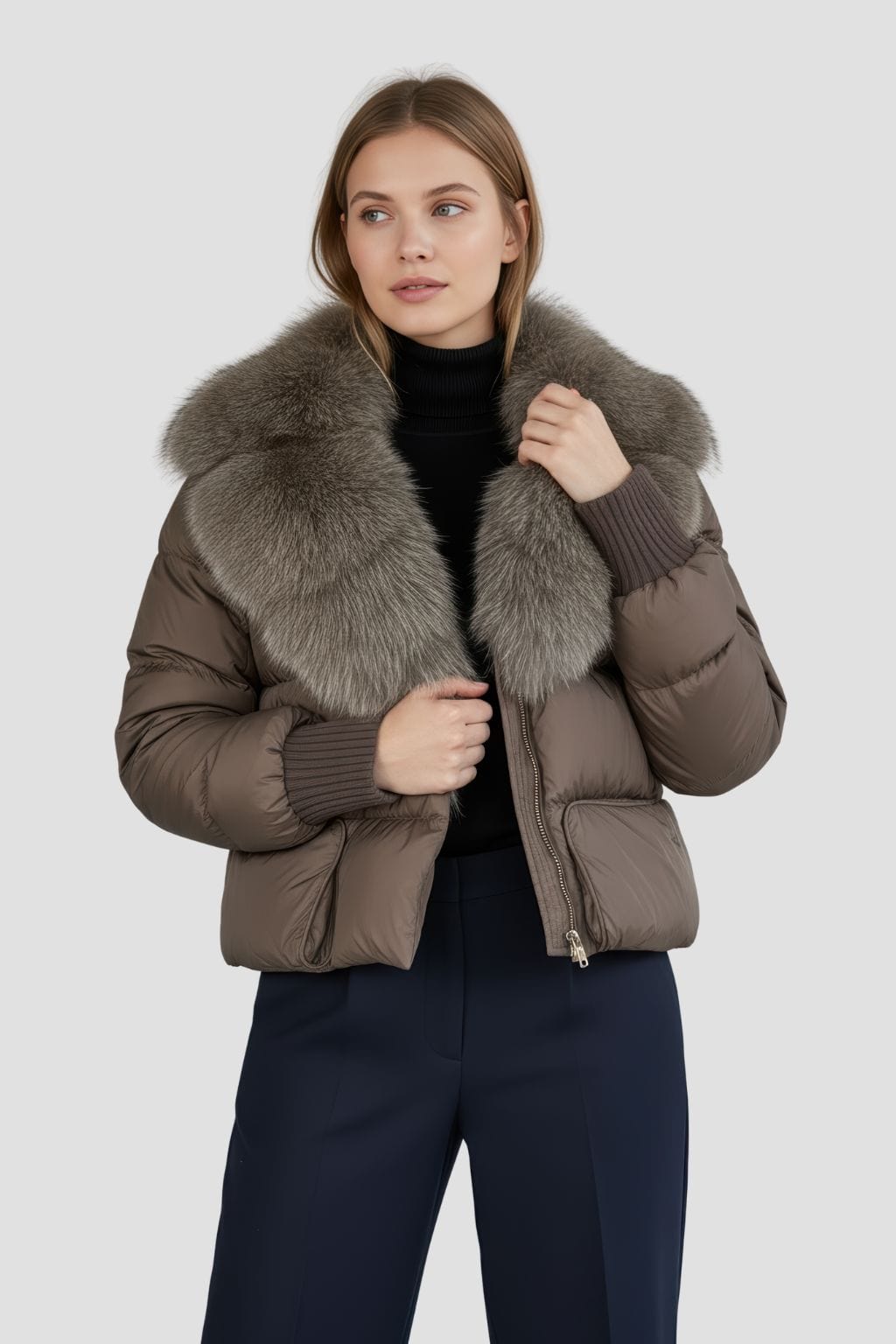 Doudoune fourrure femme marron Héritage fourrure