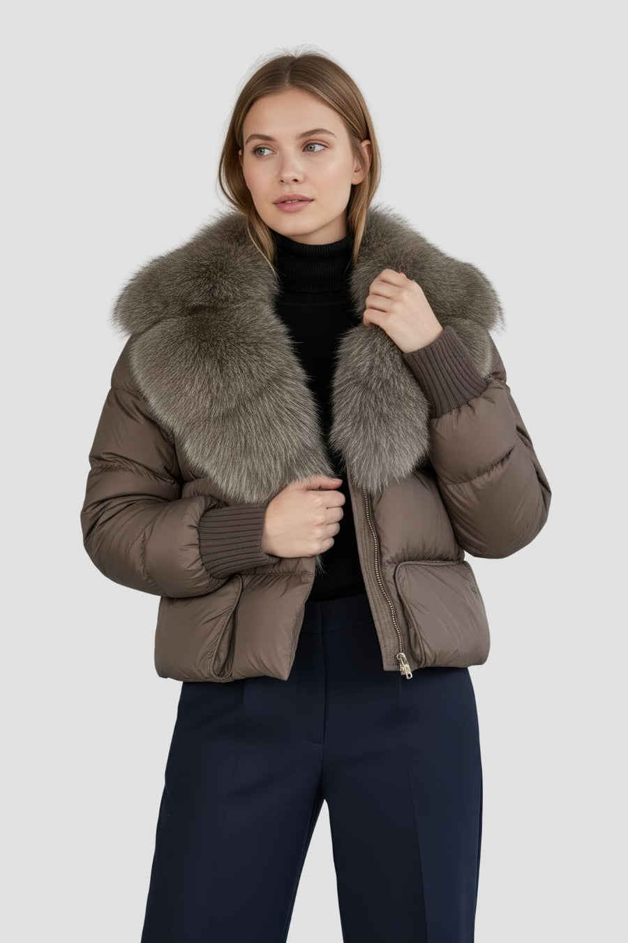 Doudoune fourrure femme marron Héritage fourrure