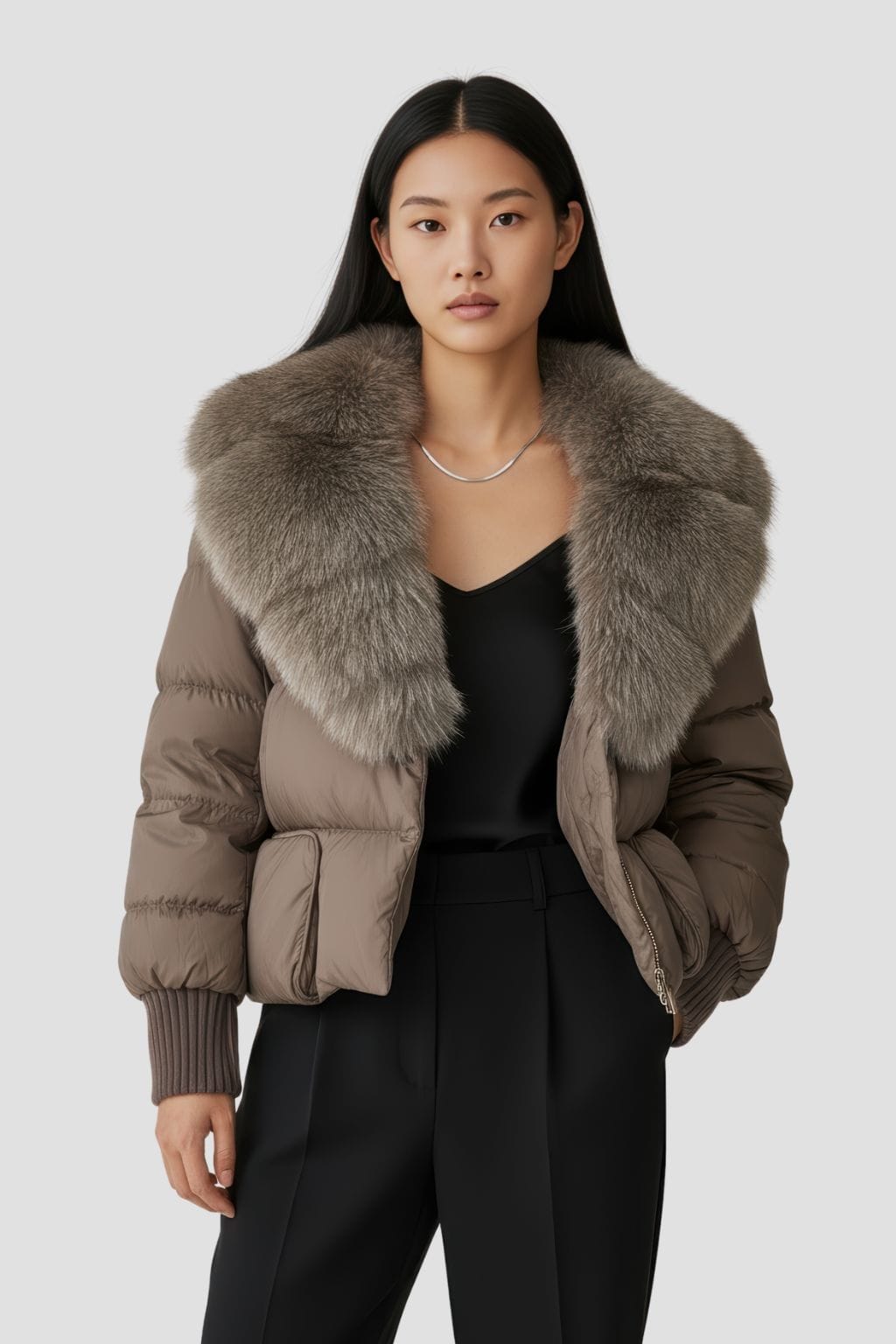 Doudoune fourrure femme marron Héritage fourrure