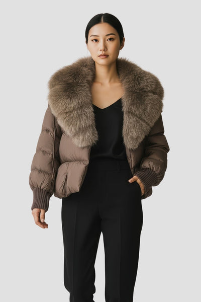 Manteau Doudoune 3/4 Femme Marron - Col Fourrure - Taille 38/40 - Claire Neuville - Occasion Excellent état