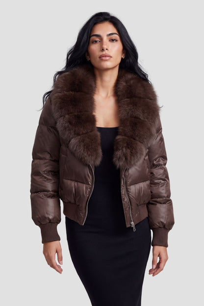 Doudoune fourrure femme marron Héritage fourrure