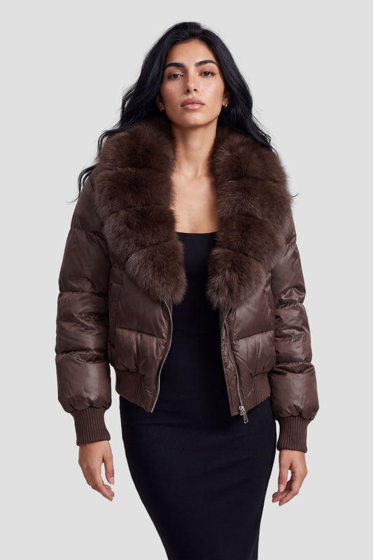 Doudoune fourrure femme marron Héritage fourrure