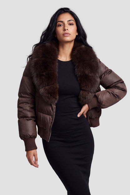 Doudoune fourrure femme marron Héritage fourrure