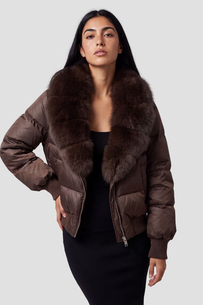 Doudoune fourrure femme marron Héritage fourrure