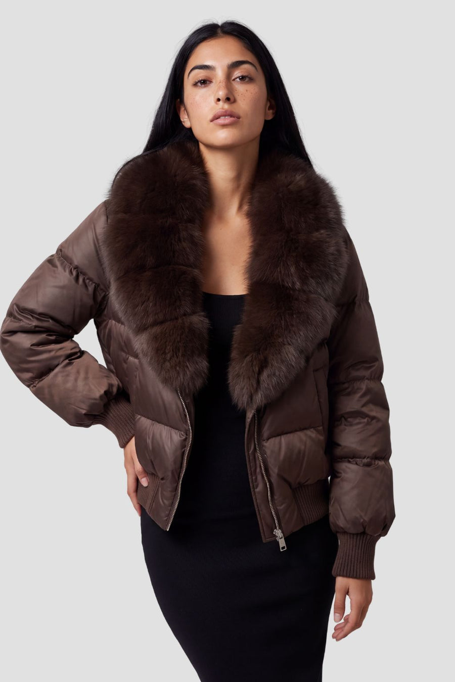 Doudoune fourrure femme marron Héritage fourrure