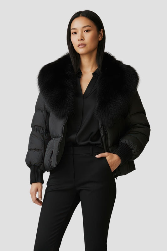 Doudoune fourrure femme noire Héritage fourrure