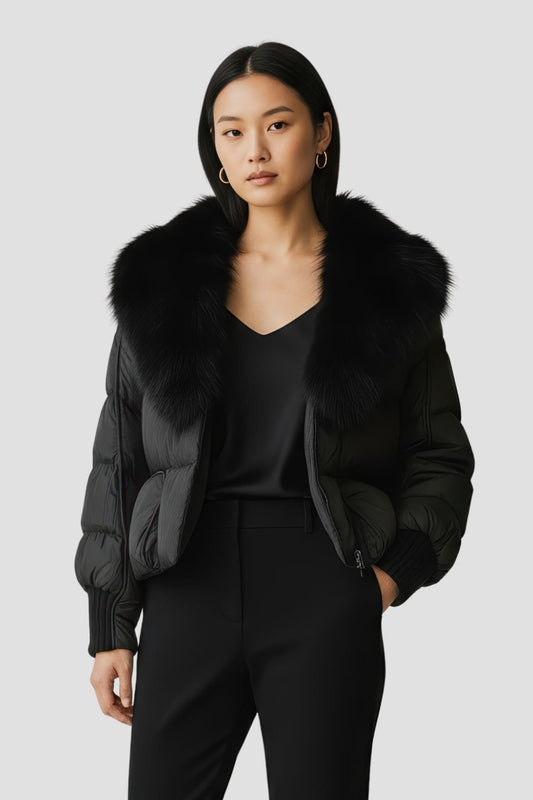 Doudoune fourrure femme noire Héritage fourrure