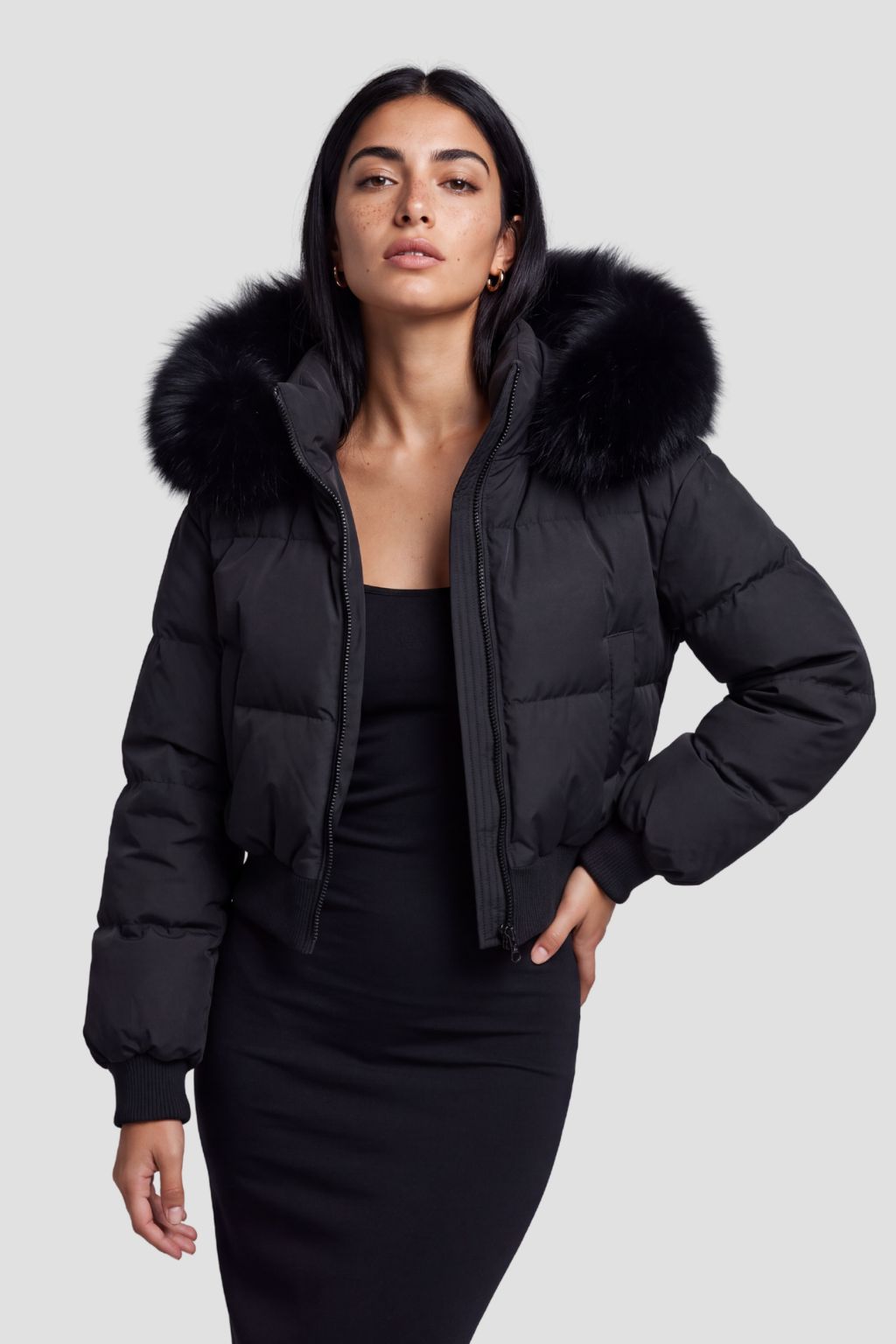Doudoune fourrure femme noire Héritage fourrure