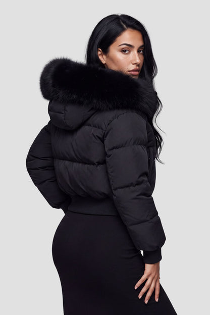 Doudoune fourrure femme noire Héritage fourrure