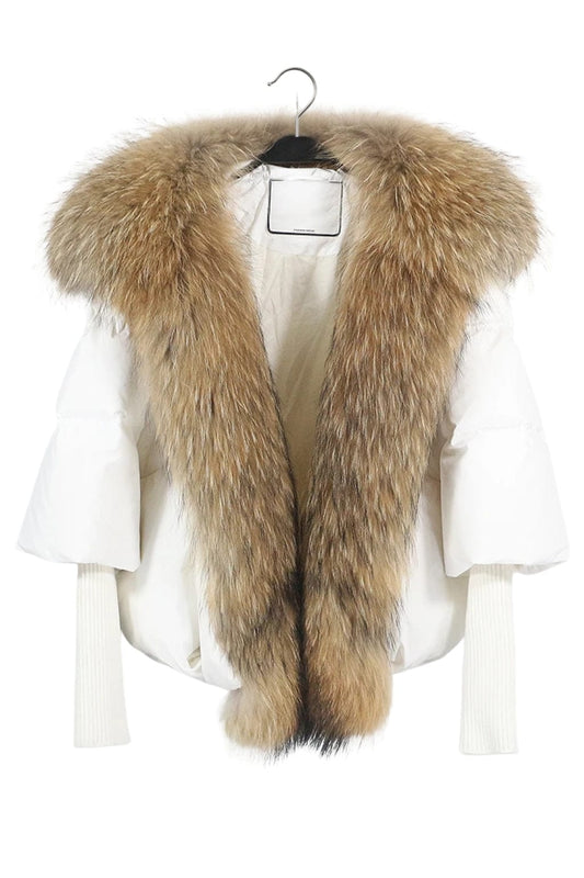 Doudoune mi longue à fourrure femme blanc Héritage fourrure