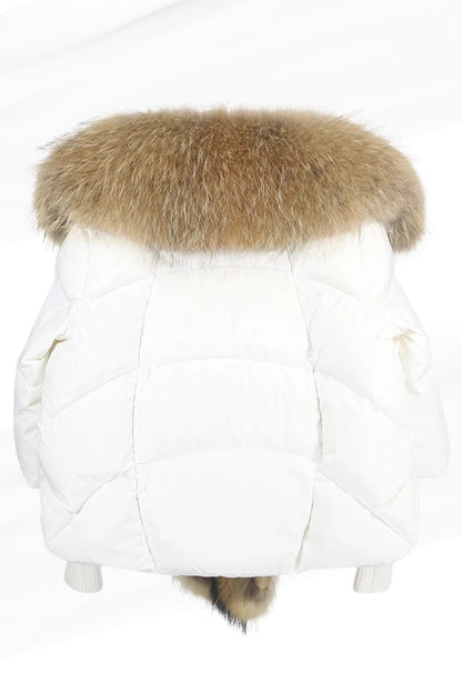 Doudoune mi longue à fourrure femme blanc Héritage fourrure