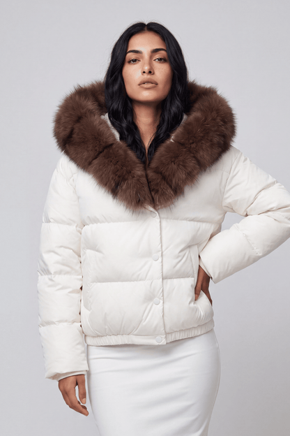 Doudoune mi longue à fourrure femme blanc Héritage fourrure