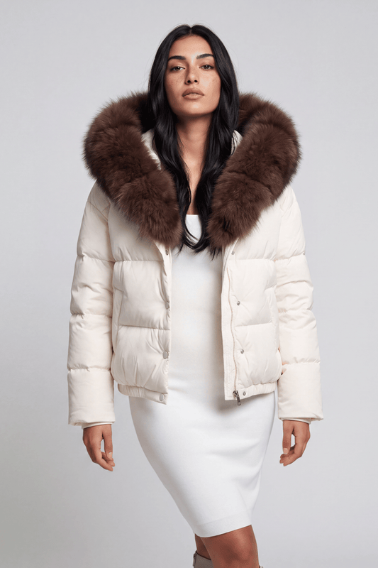 Doudoune mi longue à fourrure femme blanc Héritage fourrure