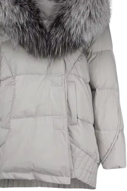 Doudoune mi longue à fourrure femme gris Héritage fourrure