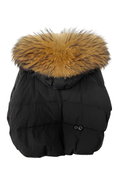 Doudoune mi longue à fourrure femme noir Héritage fourrure