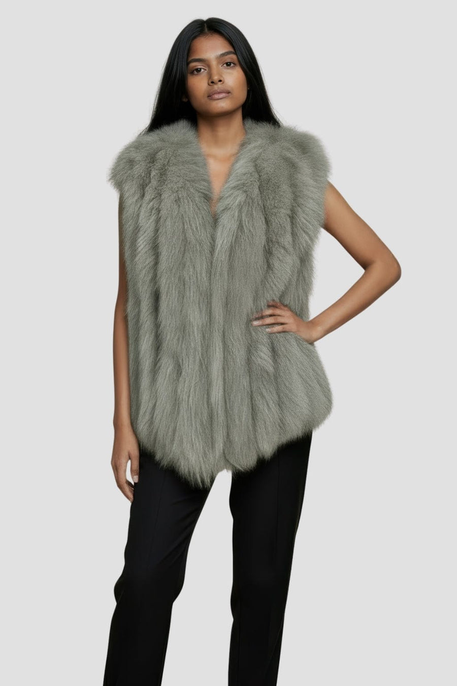Gilet court en fourrure gris Héritage fourrure