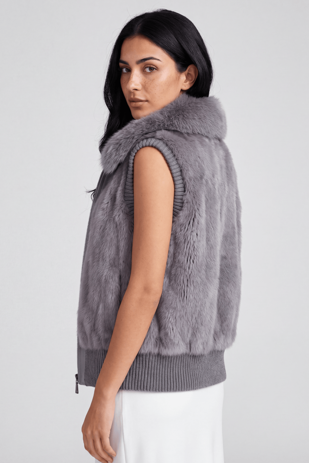 Gilet court en fourrure gris Héritage fourrure